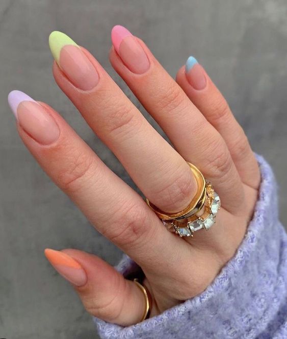 colorful french manicure almond nails