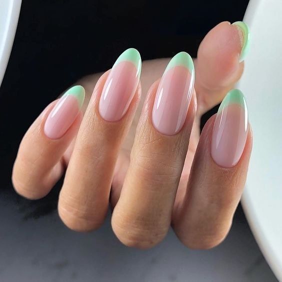 pastel green french manicure