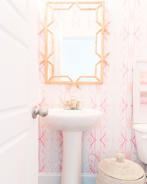 Pink Wallpaper Guest Bathroom