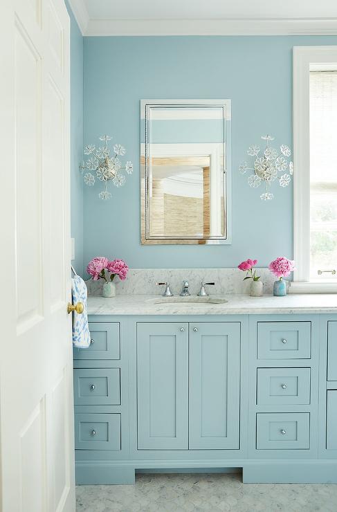 blue-girls-bathroom-design-with-glass-flowers-sconces