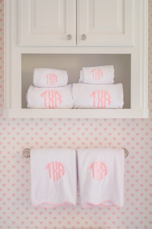 Pink Monogram Towels Girls Heart Wallpaper Bathroom