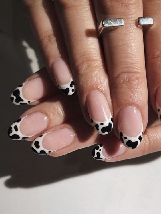 cow print french manicure