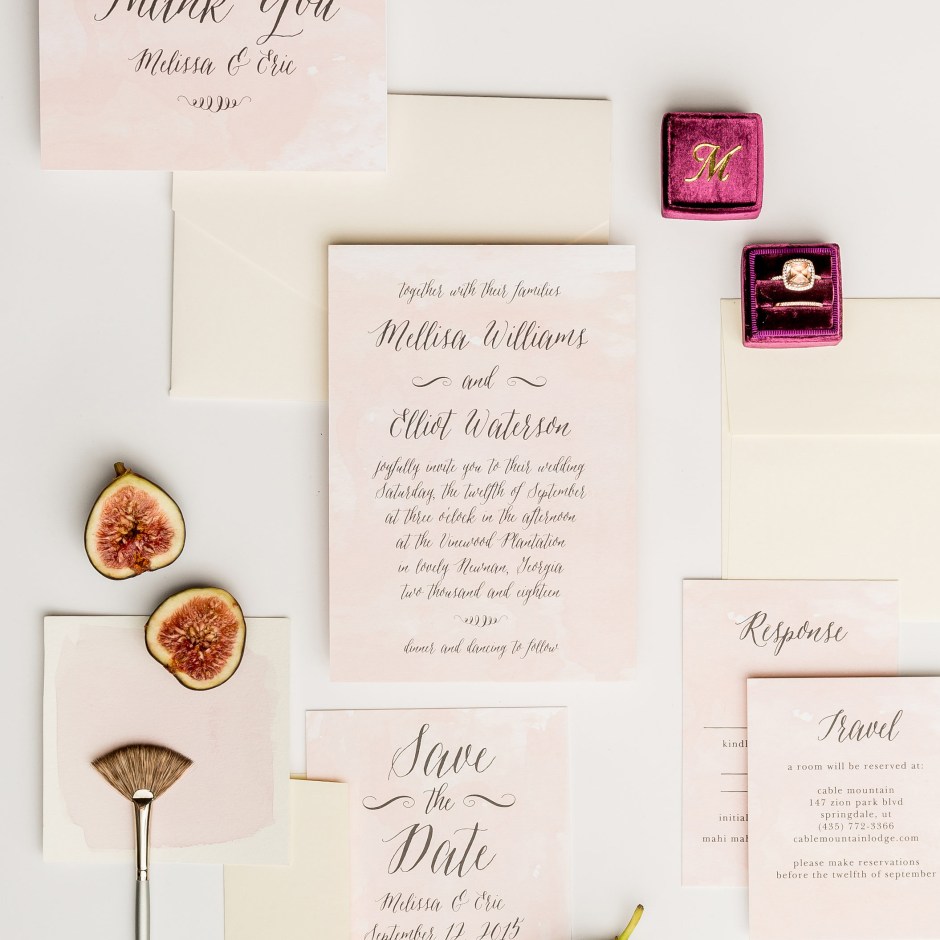 blush watercolor wedding invitations