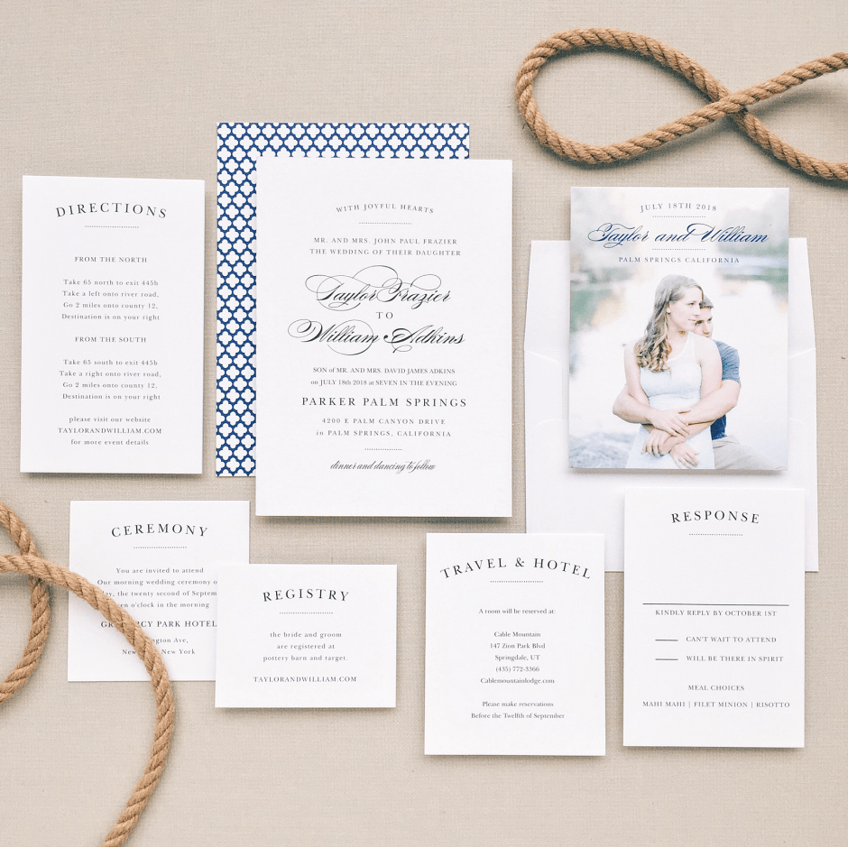 blue wedding invitation set